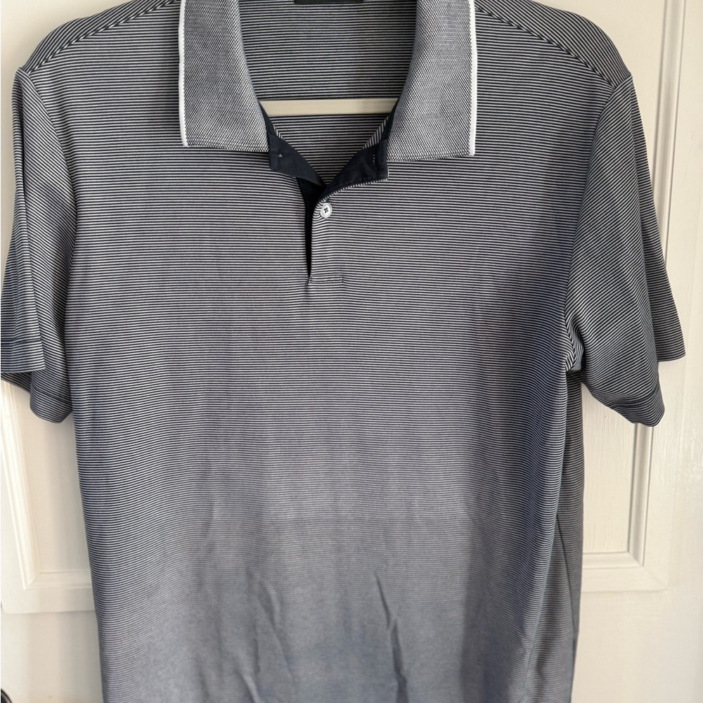 Theory Men's Polo Shirt - Navy and Gray Stripes